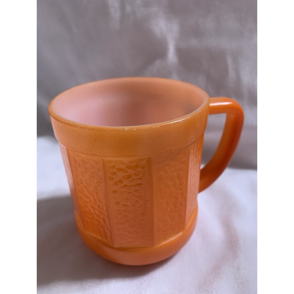 Vintage Orange Barrel Federal Glass Mug Milk Glass Coffee Mug Tea Cup D Handle